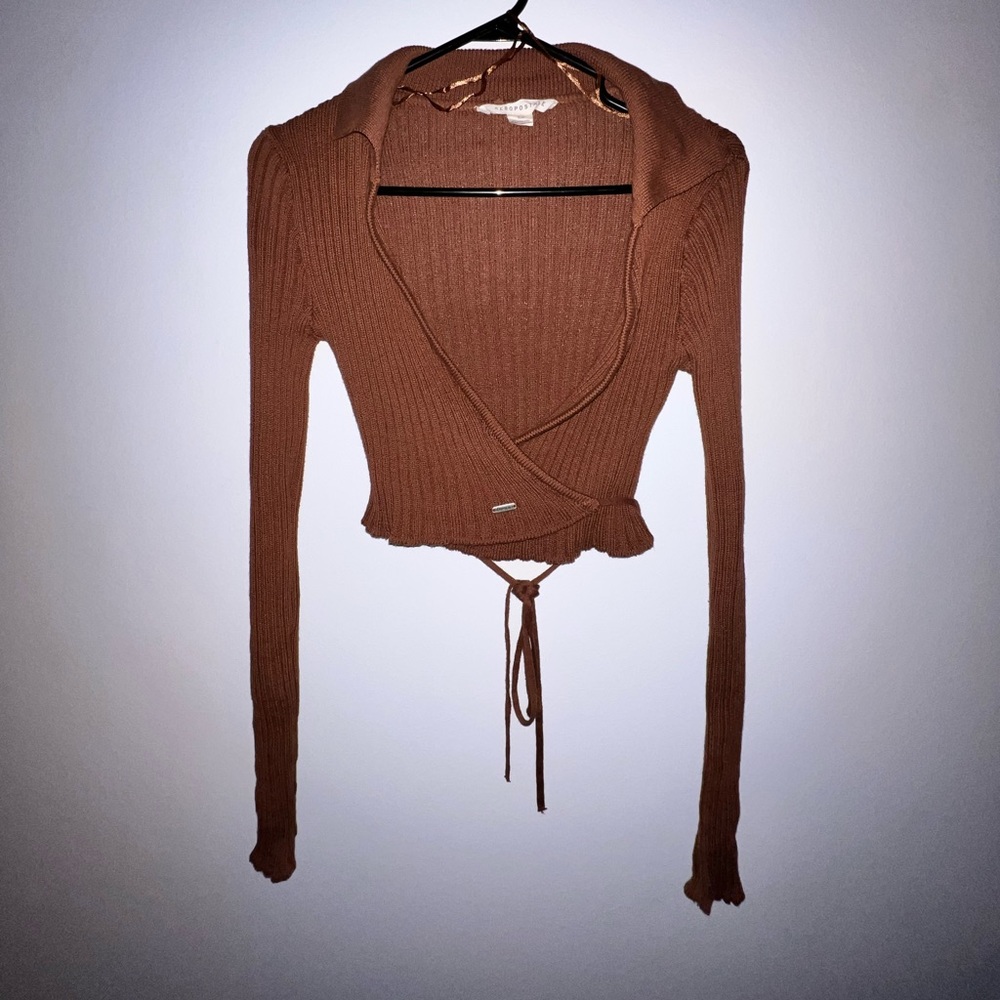 AÉROPOSTALE - Long sleeves cross-over shirt (Brown, size M)